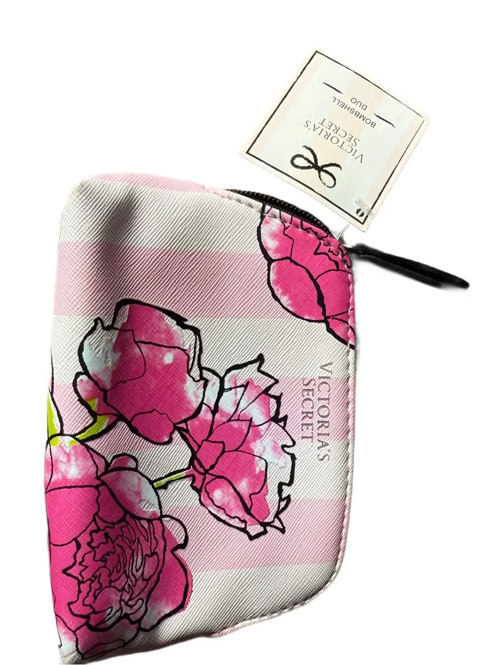 Victoria's Secret Pink Striped Floral Cosmetic Pouch